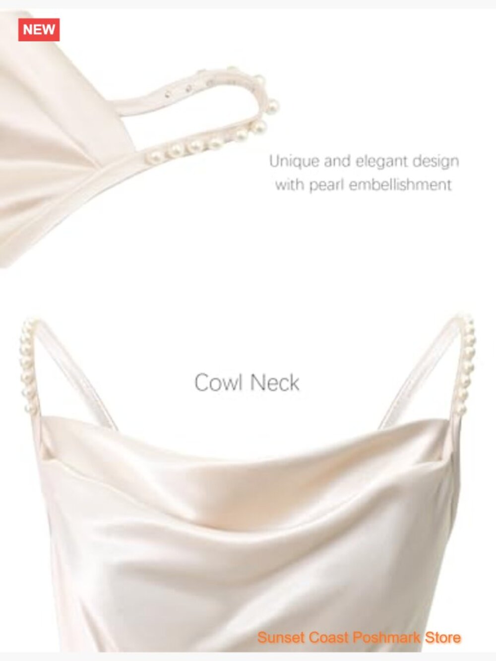 Satin Pearl Slip Dress Cowl Neck Backless Midi Adjustable Straps Wedding Guest - Picture 5 of 7